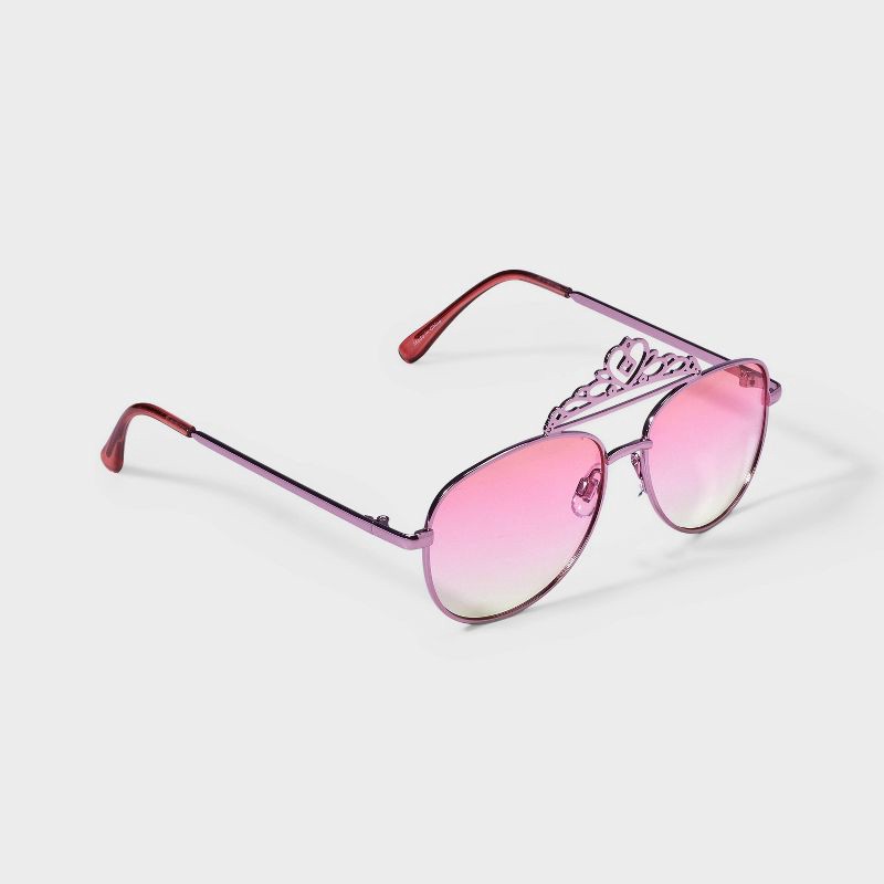 slide 2 of 3, Girls' Crown Aviator Sunglasses - Cat & Jack™ Metallic Pink: UV Protection, Adjustable Nose Pads, 1 ct
