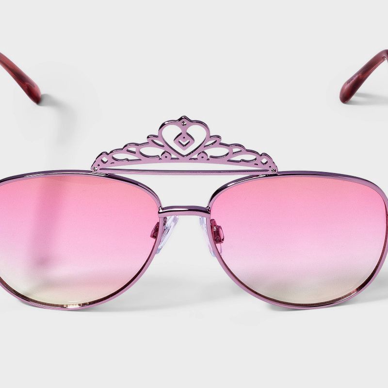 slide 3 of 3, Girls' Crown Aviator Sunglasses - Cat & Jack™ Metallic Pink: UV Protection, Adjustable Nose Pads, 1 ct