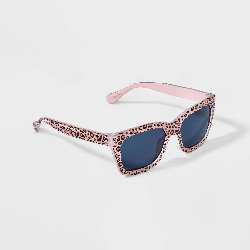 slide 2 of 2, Girls' Leopard Print Square Sunglasses - Cat & Jack™ Pink: UV Protection, Recycled Plastic Frame, 1 ct