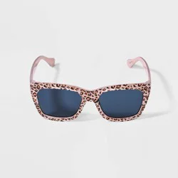 Girls&#x27; Leopard Print Square Sunglasses - Cat &amp; Jack™ Pink: UV Protection, Recycled Plastic Frame
