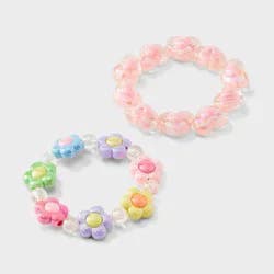 Girls' 2pk Flowers and Hearts with Beads Stretch Bracelet Set - Cat & Jack™️: Acrylic, Pull-On, 3 Years and Up