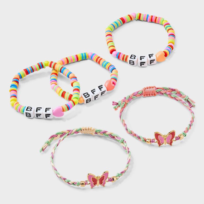 slide 1 of 3, Girls' 5pk BFF Friendship with Butterflies Bracelet Set - Cat & Jack™️: Beaded Stretch, Pull-On Closure, 5 ct