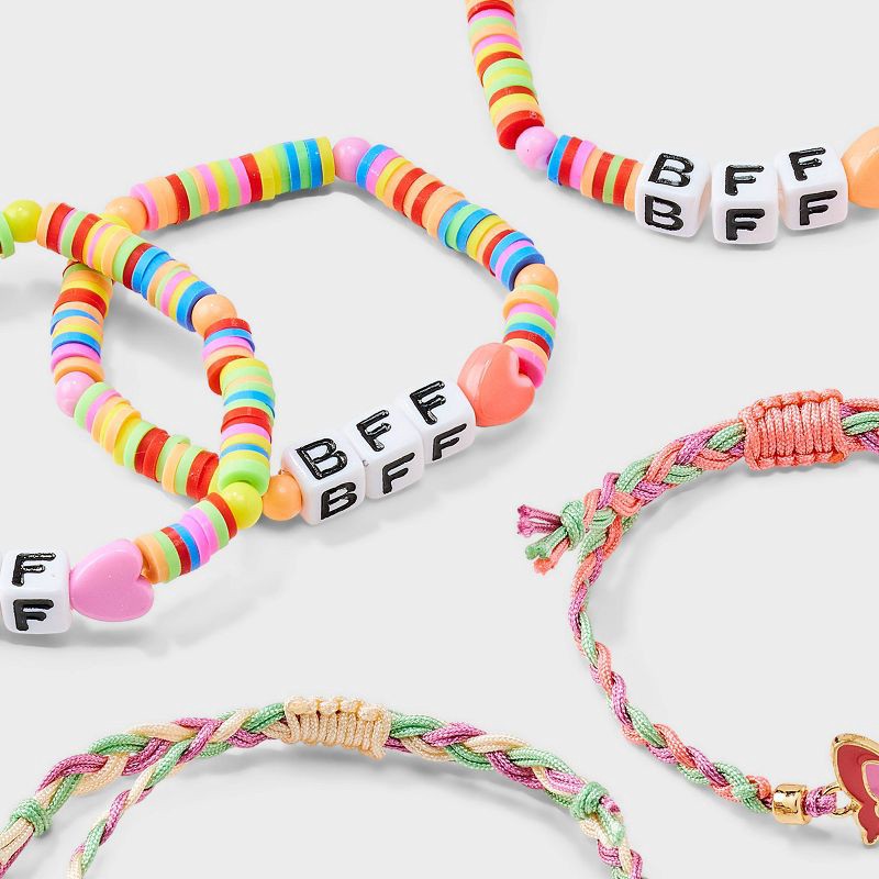 slide 3 of 3, Girls' 5pk BFF Friendship with Butterflies Bracelet Set - Cat & Jack™️: Beaded Stretch, Pull-On Closure, 5 ct