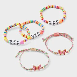 Girls&#x27; 5pk BFF Friendship with Butterflies Bracelet Set - Cat &amp; Jack™️: Beaded Stretch, Pull-On Closure