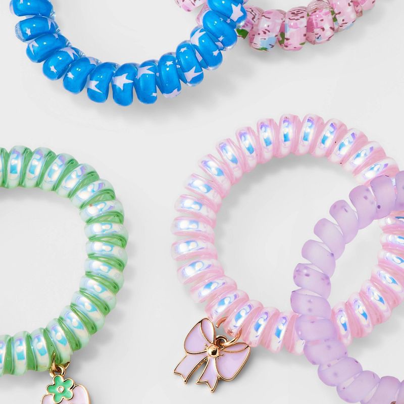slide 3 of 3, Girls' 5pk Phone Cord with Strawberry and Bow Charms Bracelet Set - Cat & Jack™️: Stretchable, Pull-On, Iron, Acrylic, Zinc Alloy, 5 ct