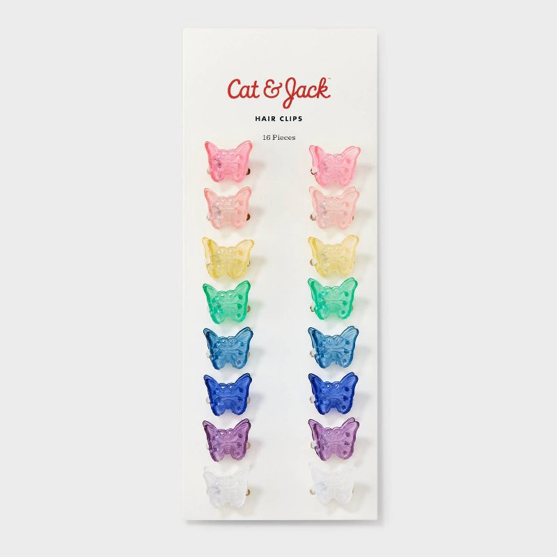slide 2 of 3, Girls' 16pk Mini Butterfly Clips Set - Cat & Jack™️: Fashion Hair Accessories, All Hair Types, 16 ct