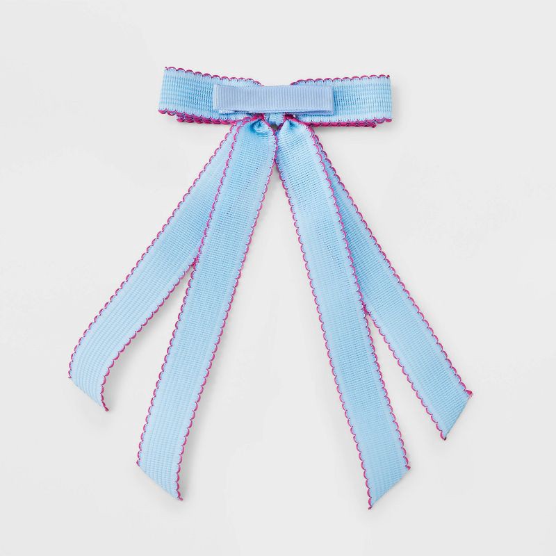 slide 3 of 4, Girls' 3pk Scallop Ribbon Bow Set - Cat & Jack™ Pink/White/Blue: Hair Styling Clips, Recycled Polyester, Solid Pattern, 3 ct