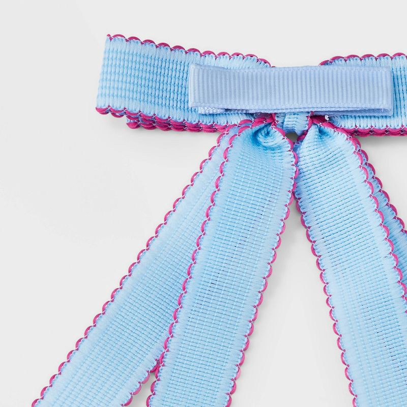 slide 4 of 4, Girls' 3pk Scallop Ribbon Bow Set - Cat & Jack™ Pink/White/Blue: Hair Styling Clips, Recycled Polyester, Solid Pattern, 3 ct