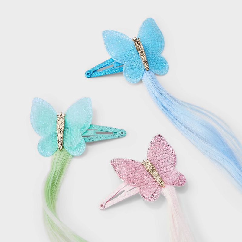 slide 3 of 4, Girls' 6pk Butterfly Faux Hair Clip Set - Cat & Jack™: Fashion Styling, All Hair Types, Solid Pattern, 6 ct