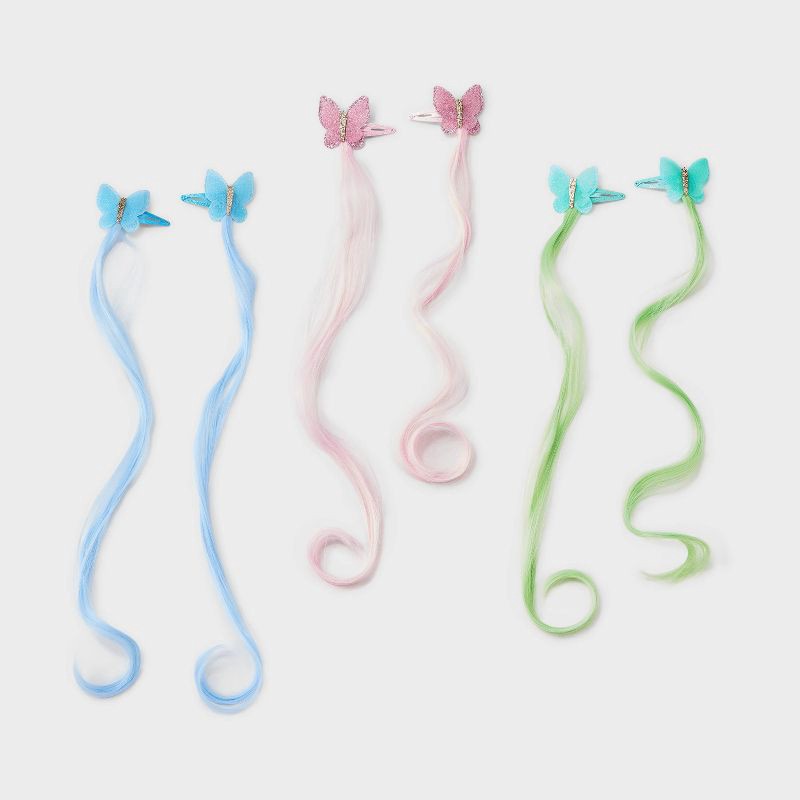 slide 1 of 4, Girls' 6pk Butterfly Faux Hair Clip Set - Cat & Jack™: Fashion Styling, All Hair Types, Solid Pattern, 6 ct