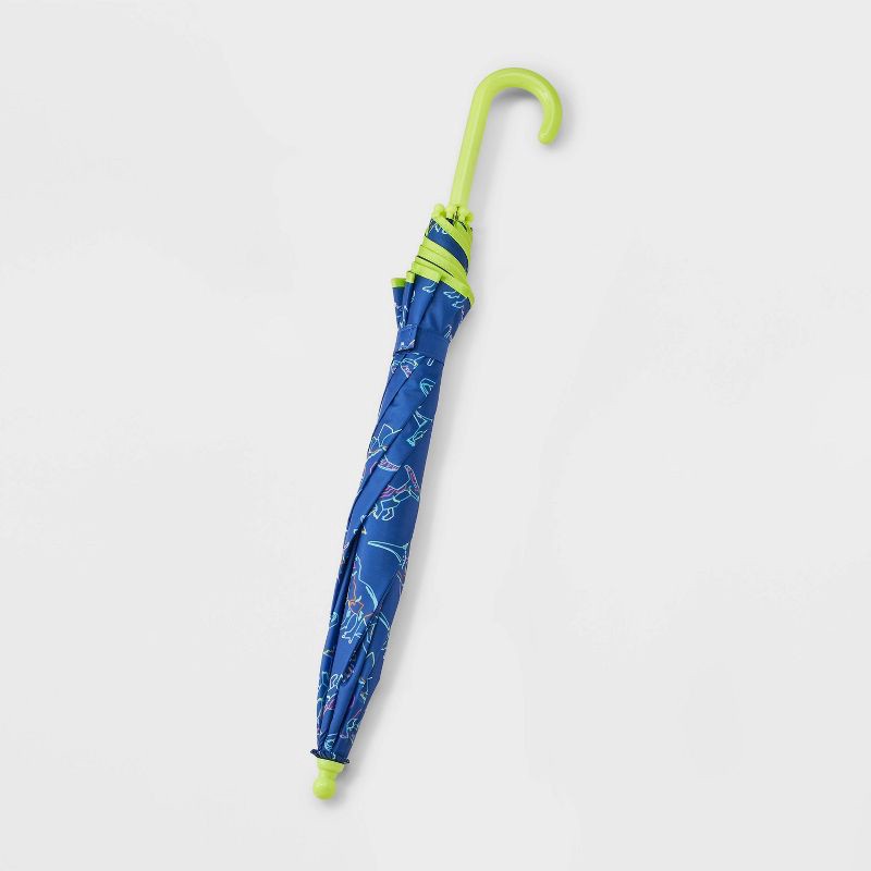 slide 2 of 2, Boys' Dinosaur Print Stick Umbrella - Cat & Jack™️Navy Blue: Animal Pattern, Plastic Handle, 24" Length, 29" Span, 1 ct