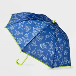 Boys' Dinosaur Print Stick Umbrella - Cat & Jack™️Navy Blue: Animal Pattern, Plastic Handle, 24" Length, 29" Span