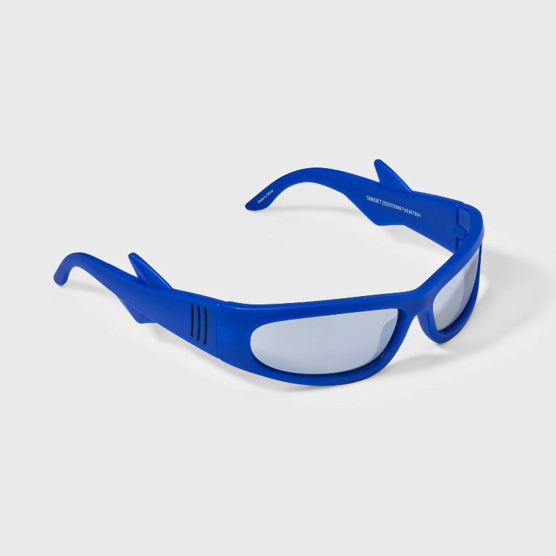 slide 2 of 2, Boys' Shark Fin Sport Sunglasses - Cat & Jack™ Blue: Maximum UV Protection, Mirrored Coating, Polycarbonate Lens, Ages 3-9, 1 ct