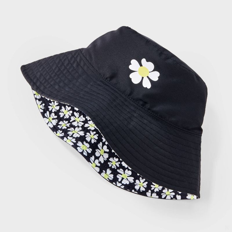 slide 2 of 4, Girls' Reversible Daisy Printed Bucket Hat - art class™ Black: UPF 50+, Lightweight, Floral Pattern, 1 ct