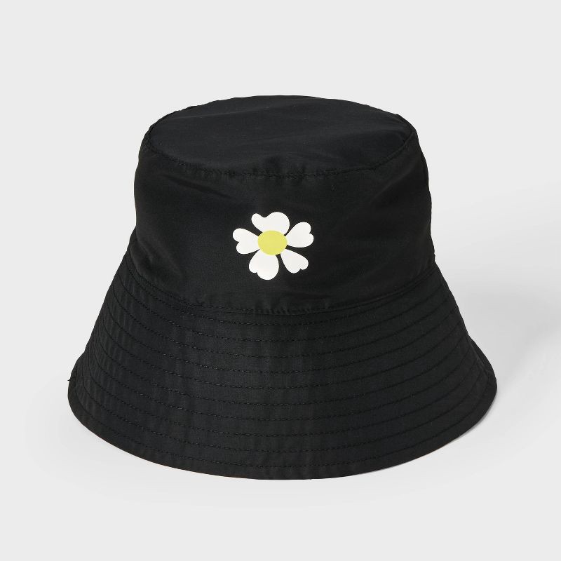 slide 1 of 4, Girls' Reversible Daisy Printed Bucket Hat - art class™ Black: UPF 50+, Lightweight, Floral Pattern, 1 ct