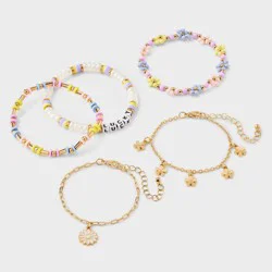 Girls' 5pk Daisies Bracelet - art class™: Beaded, Chain, Stretch, Lobster Claw Clasp, 6.5" Length