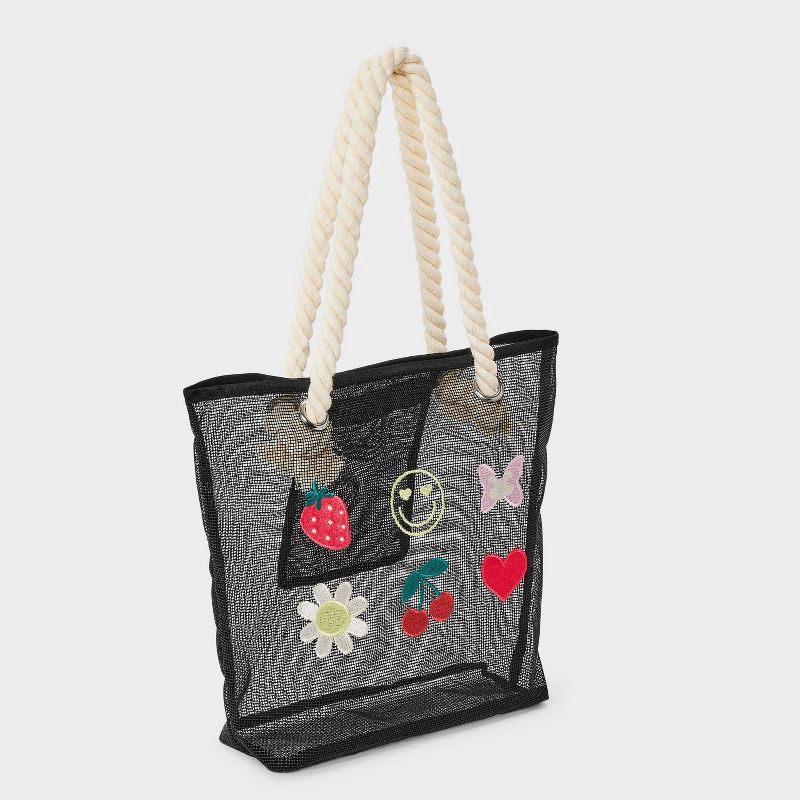 slide 2 of 4, Girls' Mesh with Icons Swim Tote - art class™ Black: Softside Handbag, Double Handle, Fruit & Animal Patterns, 1 ct
