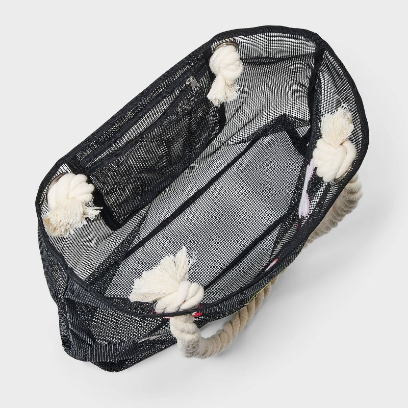 slide 3 of 4, Girls' Mesh with Icons Swim Tote - art class™ Black: Softside Handbag, Double Handle, Fruit & Animal Patterns, 1 ct