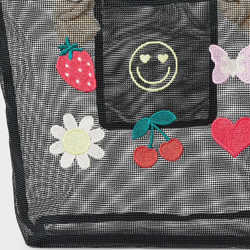 slide 4 of 4, Girls' Mesh with Icons Swim Tote - art class™ Black: Softside Handbag, Double Handle, Fruit & Animal Patterns, 1 ct