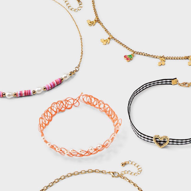 slide 2 of 3, Girls' 5pk Gingham and Cherries Necklace - art class™: Beaded, Chain, Choker Styles, Lobster Clasp, 5 ct