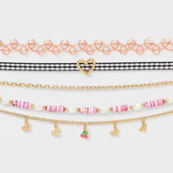 Girls' 5pk Gingham and Cherries Necklace - art class™: Beaded, Chain, Choker Styles, Lobster Clasp