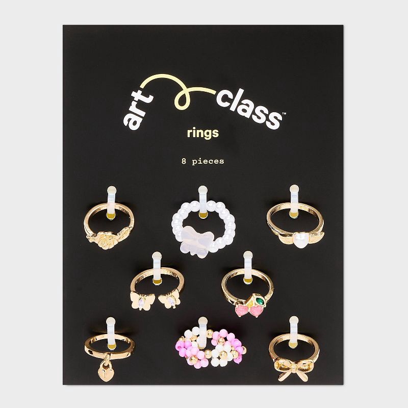 slide 2 of 3, Girls' 8pk Flower and Butterfly Ring - art class™: Acrylic Band Rings, Size 5, 20mm Diameter, 8 ct