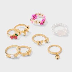 Girls' 8pk Flower and Butterfly Ring - art class™: Acrylic Band Rings, Size 5, 20mm Diameter