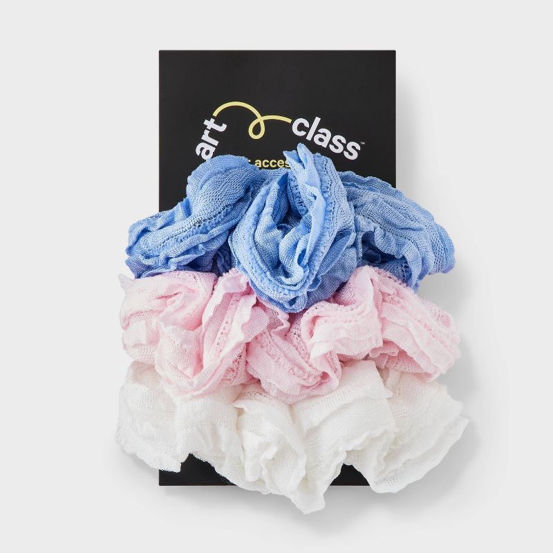 slide 2 of 3, Girls' 3pk Ruffled Fabric Hair Twisters - art class™: Fashion Accessory for All Hair Types, Includes Ponytail Holder, 3 ct