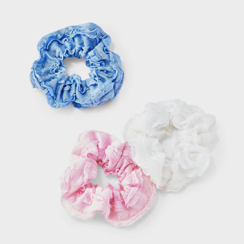 slide 1 of 3, Girls' 3pk Ruffled Fabric Hair Twisters - art class™: Fashion Accessory for All Hair Types, Includes Ponytail Holder, 3 ct