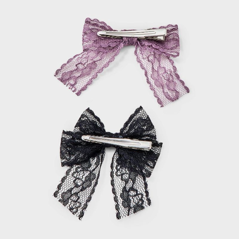 slide 3 of 4, Girls' 6pk Lace Bow Hair Clip Set - art class™ Pink/White/Black: Fashion Salon Clips, Recycled Polyester, 6 ct