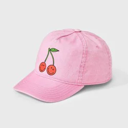 Girls' SmileyWorld Cherry Baseball Hat - Pink: Cotton Twill, Adjustable Snap Closure, Classic Pattern