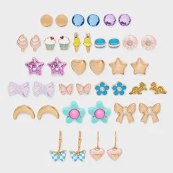 Girls&#x27; 20pk Foods Earring Set - Cat &amp; Jack™ Blue/Pink: Stud Earrings, Recycled Zinc, Acrylic
