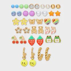 Girls' 20k Bright Cherries and Smileys Earring Set - Cat & Jack™️: Nickel-Free Metal, Post Closure, Drop, Hoop, Stud Styles