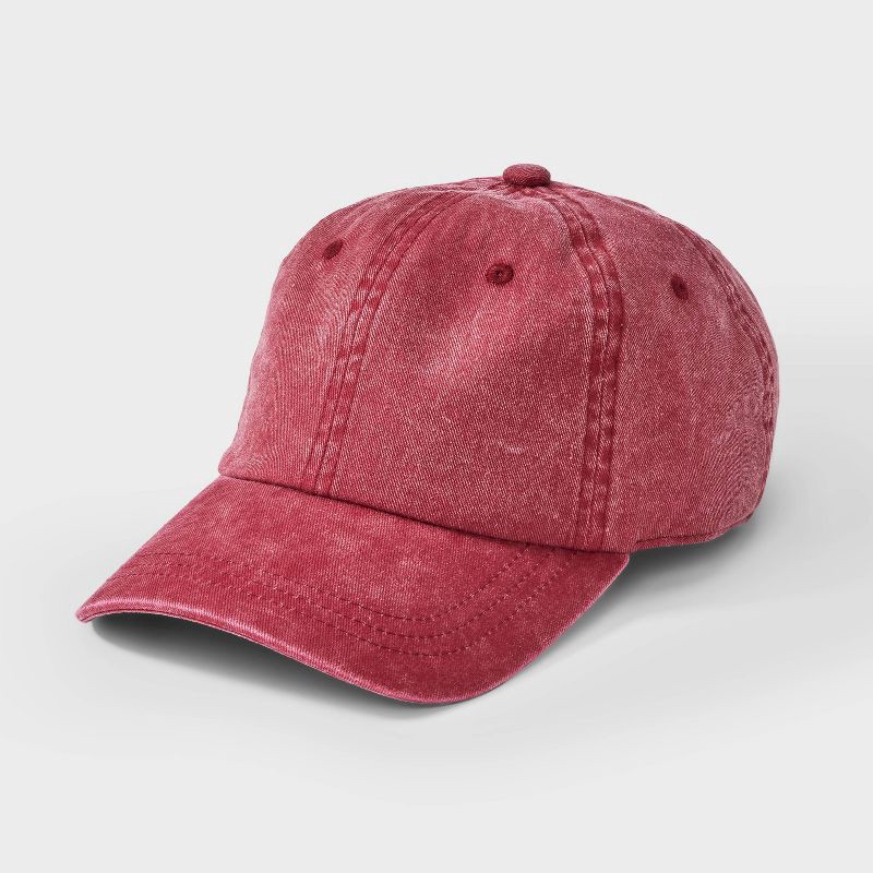 slide 1 of 4, Denim Baseball Hat - Universal Thread™ Berry Red: 100% Cotton, Adjustable Back Tuck, Midweight Twill, One Size Fits Most, 1 ct