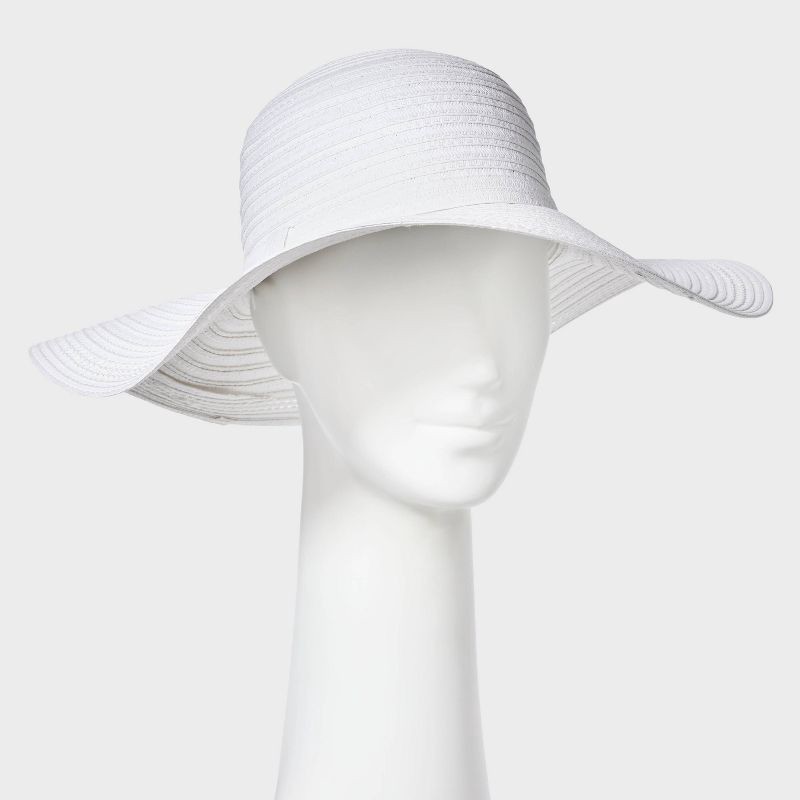slide 2 of 5, Straw Essential Floppy Hat - Shade & Shore™ White: Sun Protection, Adjustable Strap, Woven Design, 1 ct