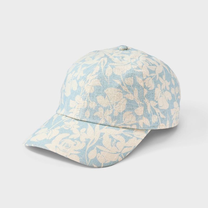 slide 1 of 4, Women's Cotton Floral Print Baseball Hat - A New Day™ Blue: Adjustable Midweight Woven Cap, 1 ct