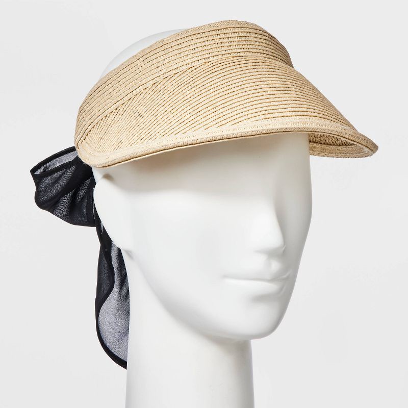 slide 2 of 5, Straw Visor Hat with Bow Detail - A New Day™ Off-White: Woven Sun Hat, Hook and Loop Fastener, 1 ct