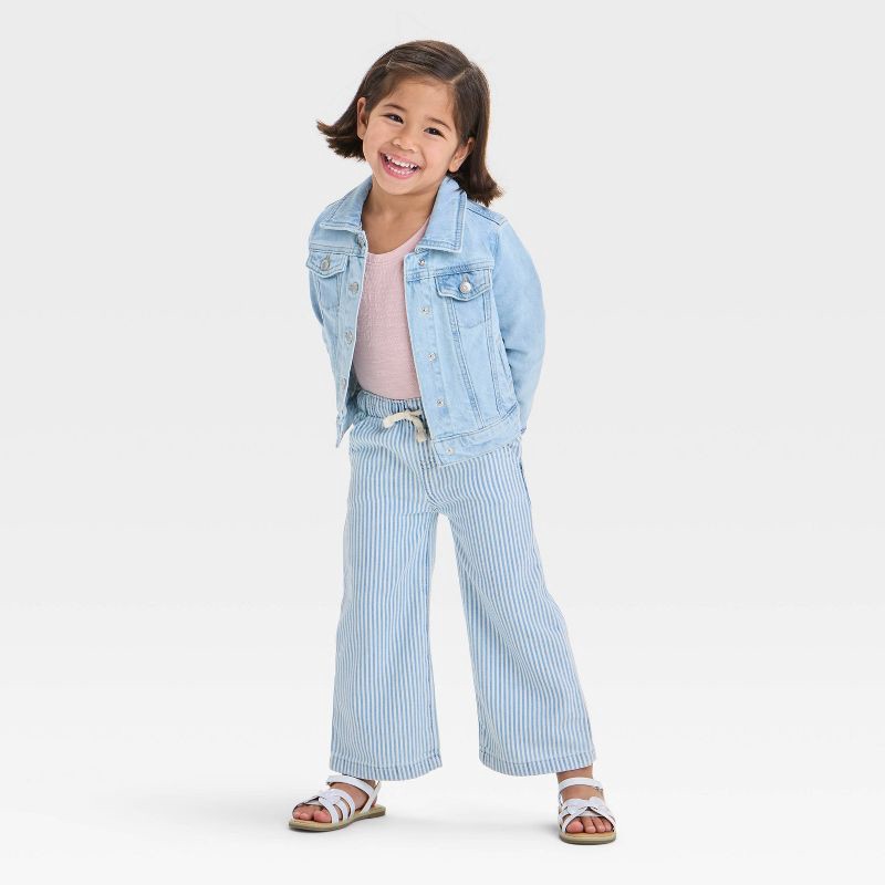 slide 3 of 3, Toddler Girls' Light Wash Denim Jacket - Cat & Jack™ Light Wash 18M: Snap Closure, Faux Pockets, 1 ct