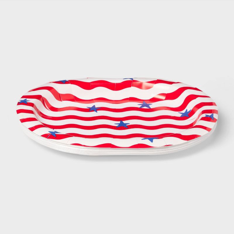 slide 1 of 2, Oval Platter Disposable Plates 12"x9.25" Red White Blue Stars and Stripes - 10ct - Sun Squad™, 10 ct