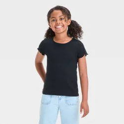 Girls' Short Sleeve Ribbed T-Shirt - Cat & Jack™ Black XL: Cotton Blend, Recycled Polyester, Spandex, Crew Neck, Pullover