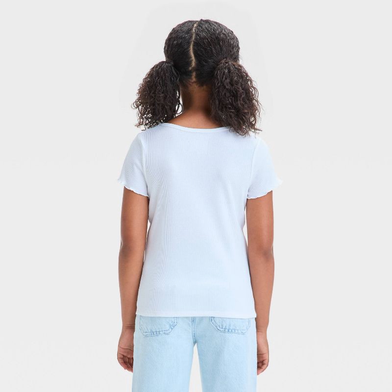 slide 2 of 3, Girls' Short Sleeve Ribbed T-Shirt - Cat & Jack™ White S: Crew Neck, Pullover, 1 ct