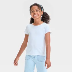Girls' Short Sleeve Ribbed T-Shirt - Cat & Jack™ White XL: Cotton Blend, Recycled Polyester, Spandex, Crew Neck, Pullover