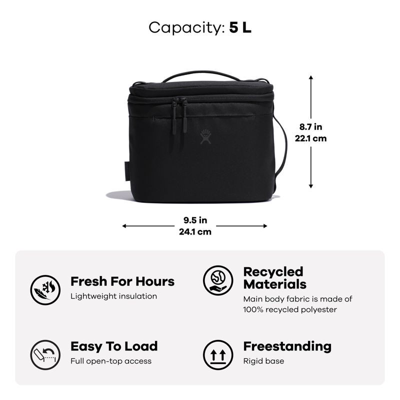 slide 3 of 3, Hydro Flask Insulated Lunch Bag - Black: BPA-Free, Polyester, Solid Pattern, 1 ct