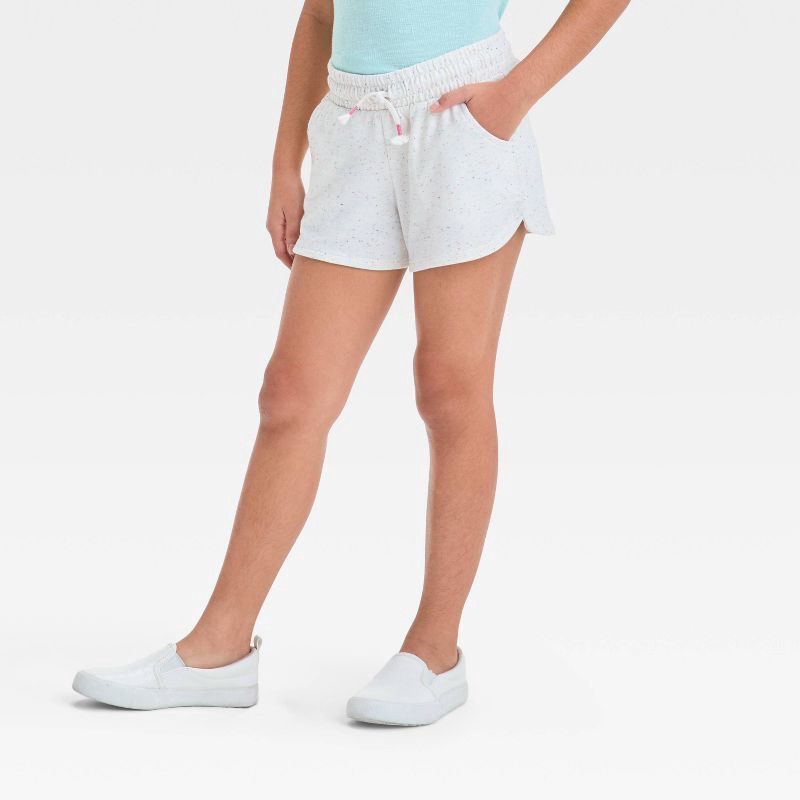 slide 1 of 3, Girls' Knit Pull-On Shorts - Cat & Jack™ Dotted Rainbow Cream XS: Side Pocket, 1 ct