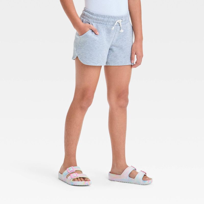 slide 1 of 3, Girls' Knit Pull-On Shorts - Cat & Jack™ Heather Gray M: Mid Rise, Side Pocket, Elastic Waistband, French Terry Fabric, 1 ct