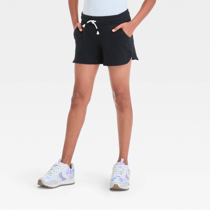 slide 1 of 3, Girls' Knit Pull-On Shorts - Cat & Jack™ Black XL: French Terry, Elastic Waist, Above Knee Length, 1 ct