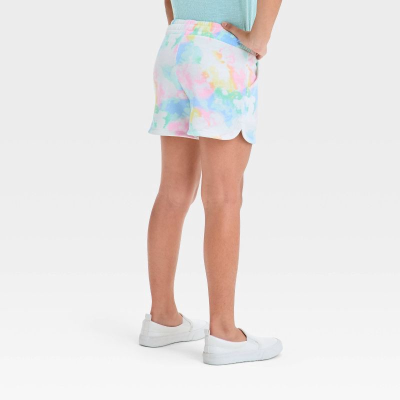 slide 2 of 3, Girls' Knit Pull-On Shorts - Cat & Jack™ Tie-Dye Cream XL: Midweight French Terry, Side Pocket, Elastic Waist, 1 ct