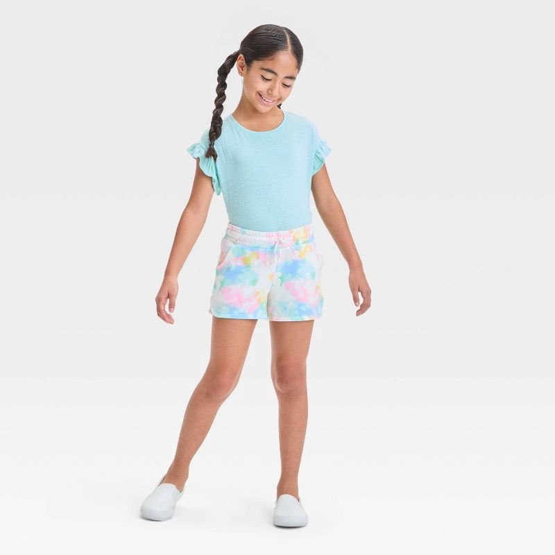 slide 3 of 3, Girls' Knit Pull-On Shorts - Cat & Jack™ Tie-Dye Cream XL: Midweight French Terry, Side Pocket, Elastic Waist, 1 ct