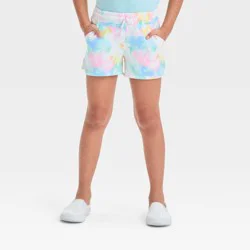 Girls' Knit Pull-On Shorts - Cat & Jack™ Tie-Dye Cream XL: Midweight French Terry, Side Pocket, Elastic Waist