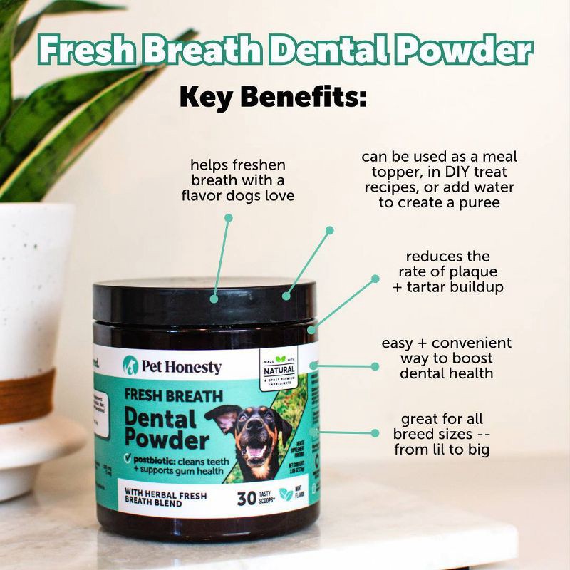 slide 9 of 14, Pet Honesty Fresh Breath Dental Powder Mint Flavor for Dogs - 5.29oz, 5.29 oz